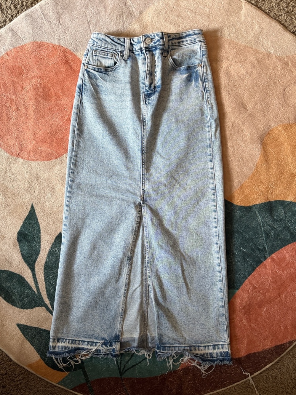 Denim maxi skirt with front slit